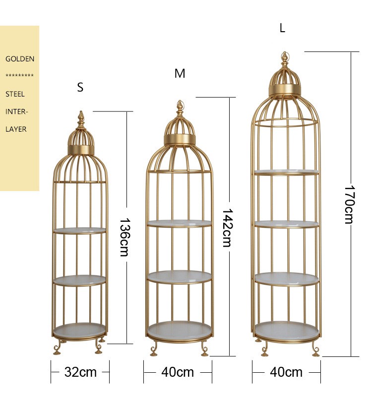 Interior Decoration Metal Display Racks And Stands Creative Bird Cage Shape Flower Shelf
