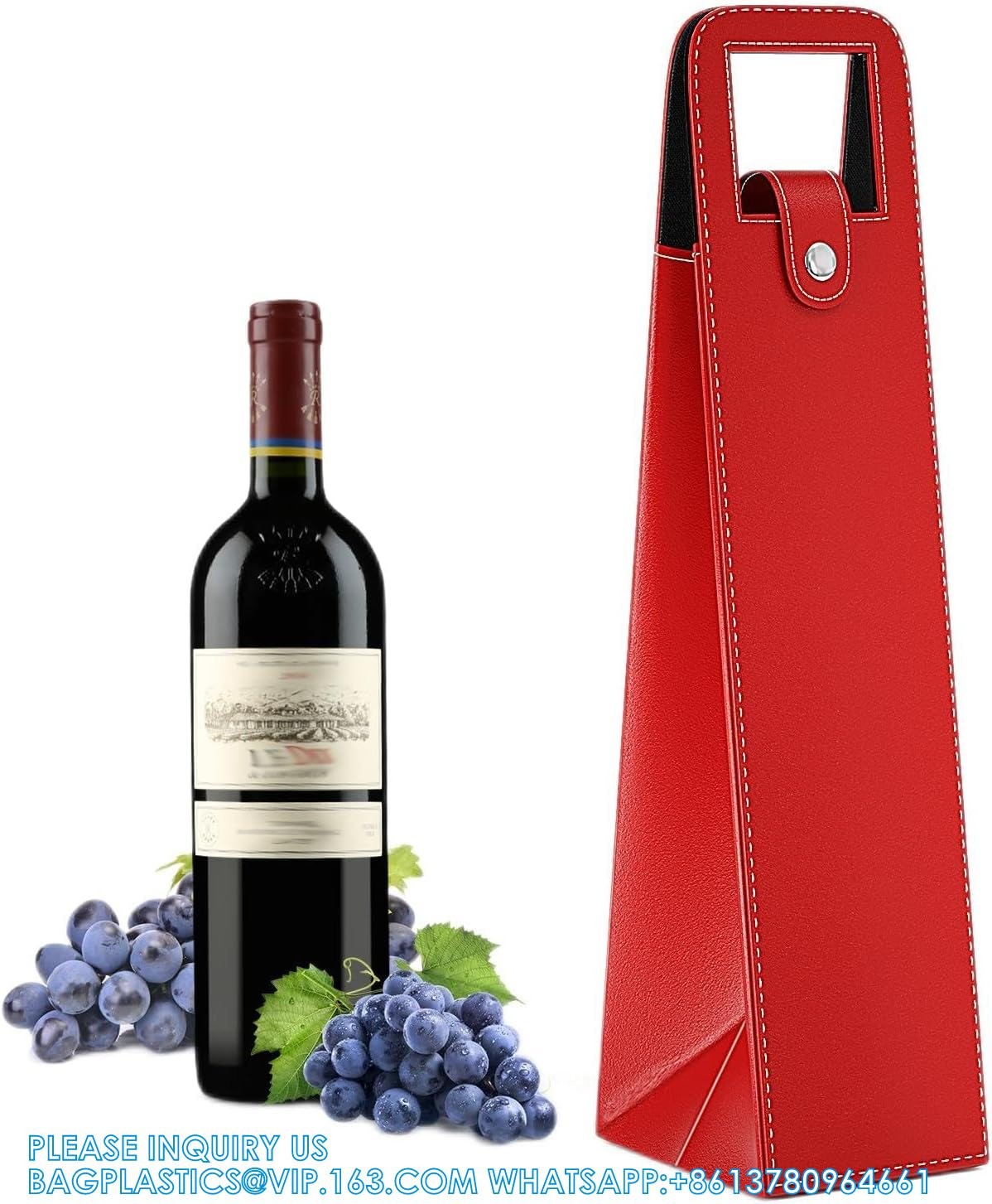 Leather Wine Gift Bag 16.1x3.5x3.5 In, Wine Gift Tote Bag, Reusable Clasp Gift Wine Bag, Portable Wine Protector