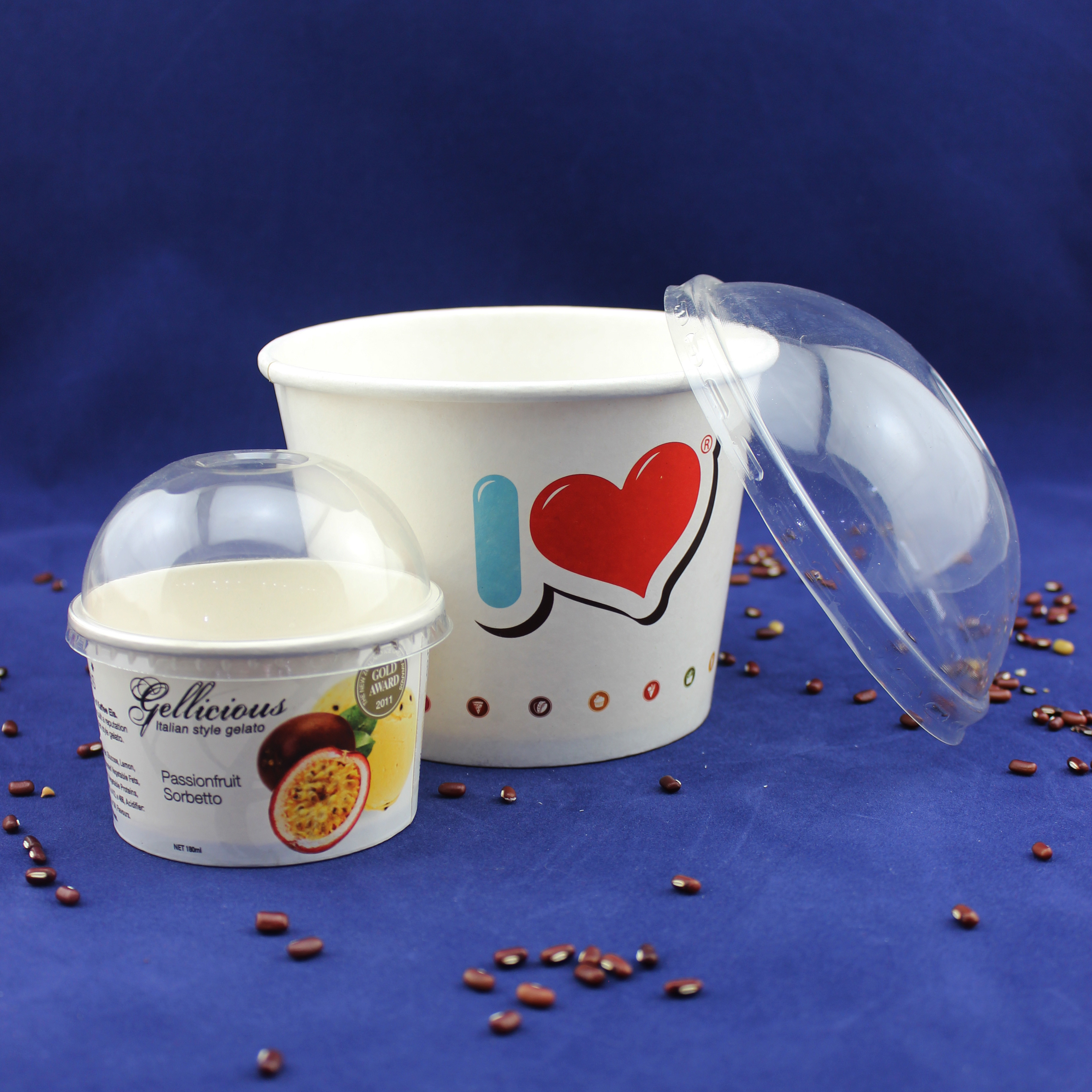 Single Serve Takeaway Ice Cream Tubs , Yogurt Paper Cups With Plastic Dome Lids