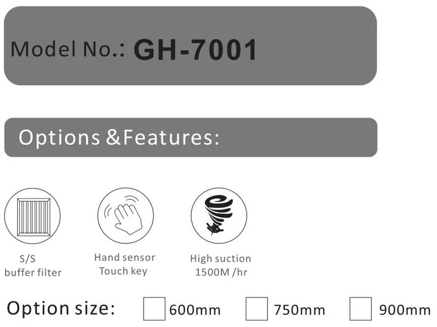 China Manufacturer Best Wall Mounted Kitchen Tempered Glass Range Hood Gh-7001