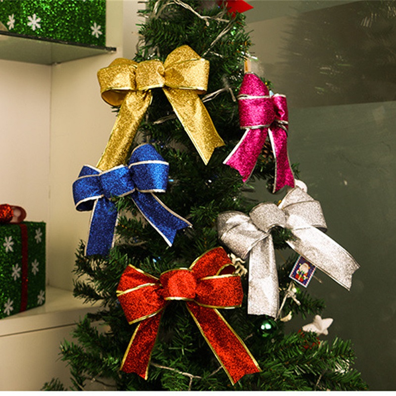 Glitter Ribbon Merry Christmas 5CM Bowknot For Christmas Decoration Metallic Wired Edge Ribbon