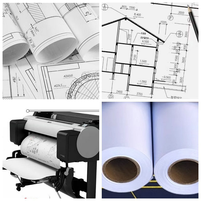 108gram 128gram 610mm 914mm Inkjet Printing Coated CAD Plotter Paper Roll For Engineering Drawings