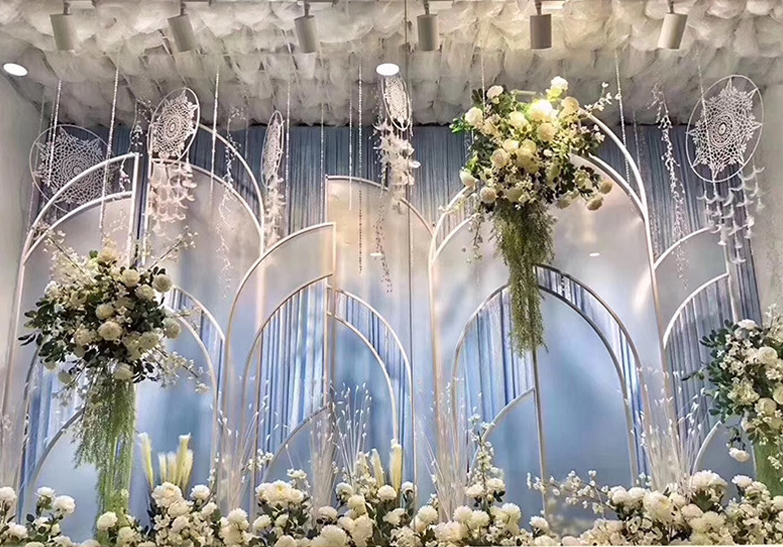 Church Wedding Backdrop Flower Decoration Portable 4 Pcs Set Gold Frame Fabric Sequin Stand
