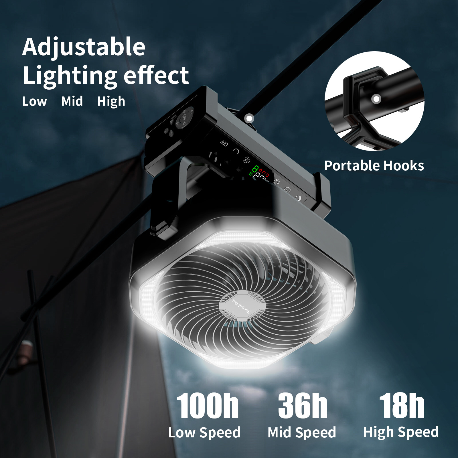 Socool Fan Portable 20000mAh Remote Controlled Multifunction Outdoor Camping Fan