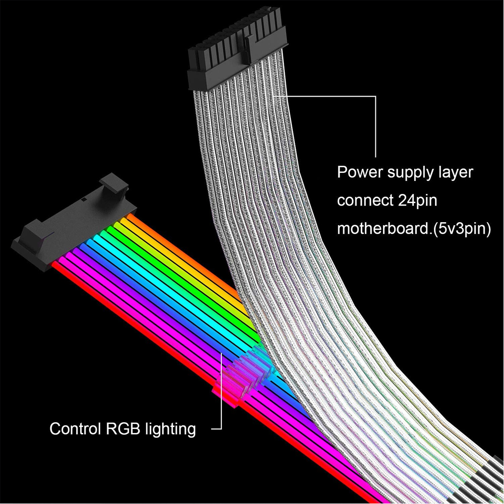 PSU Cable ARGB Two-Burner Lamp Platoon Style Extension Sleeved Cable Kit Custom Power Supply For Computer Gaming Case(24-Pin)
