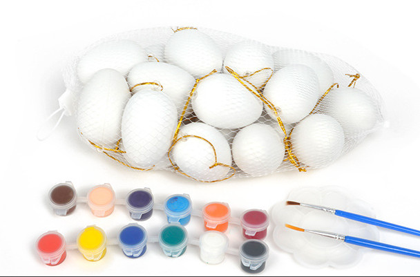 Assorted colors Plastic Easter eggs with Acrylic paint and brush for KIDS DIY painting Wooden and Plastic Easter Eggs
