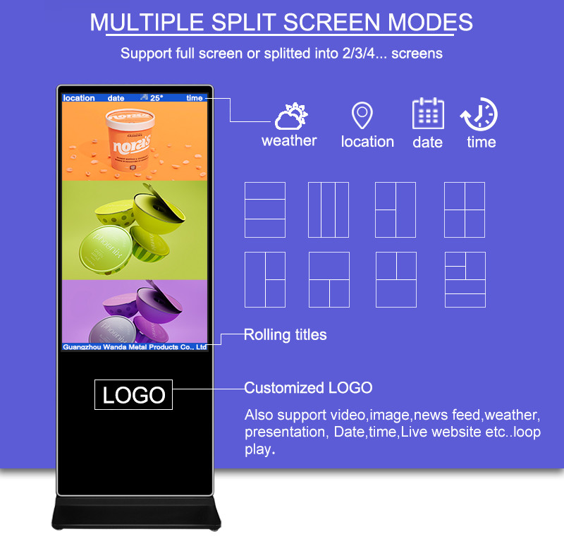 Wide Viewing Angle 49" TFT LCD Display Support Split Screen Mode