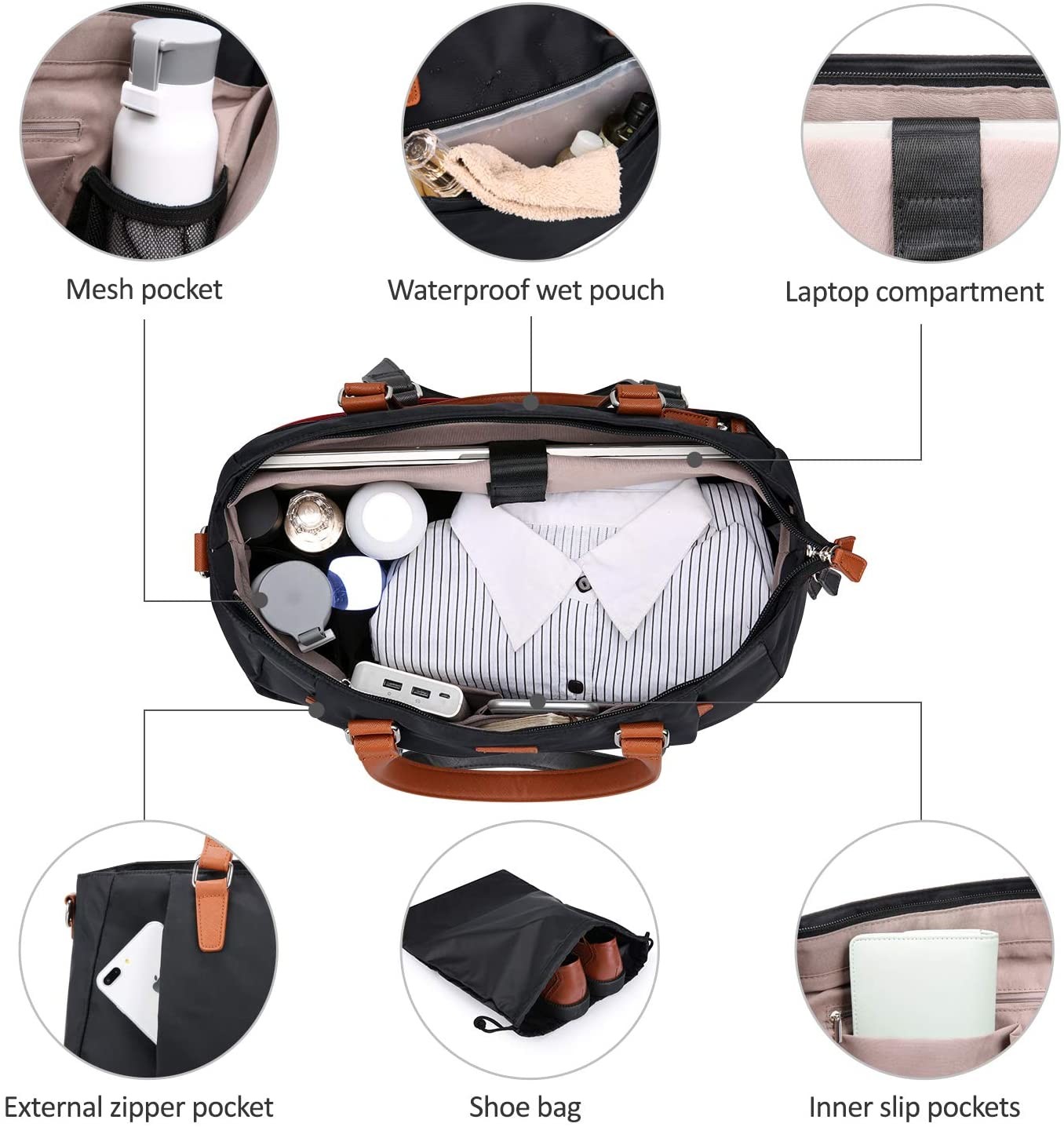 Men Lightweight Duffel Travel Bag For Camping Separated Shoe Pouch 46X20X30CM