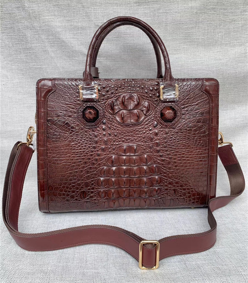 Genuine Crocodile Skin Businessmen Laptop Briefcase Exotic Alligator Leather Male Working Handbag Large Shoulder Bag