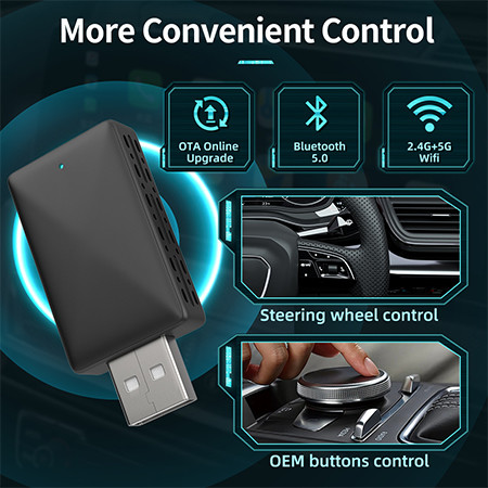 2-in-1 Mini USB Wireless Carplay Adapter Supports Original Car Wired Carplay to Wireless Carplay Android Auto Car Box