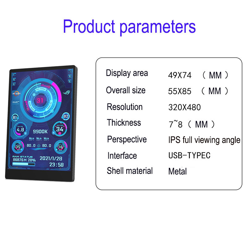 3.5 Inch USB Secondary Monitor IPS Secondary Pc Monitor CPU RAM HDD 320x480