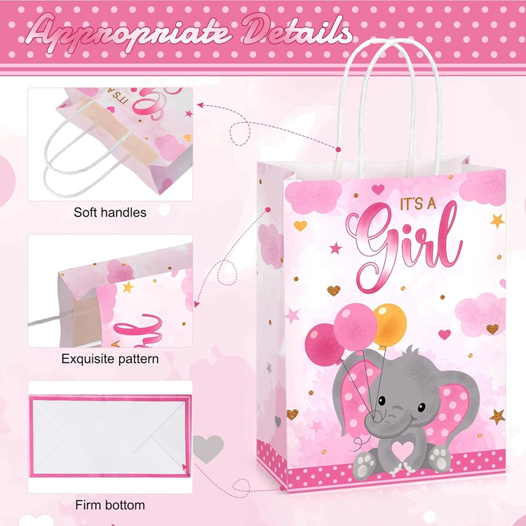Custom Colorful Cartoon Animal Child Toy Pink Girl Kraft Paper Bag for Baby Shower