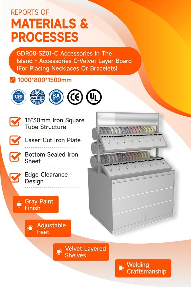GDR08-SZ01-C Retail Display Shelf with Velvet Layered Shelves and Adjustable Height for Mall Booths