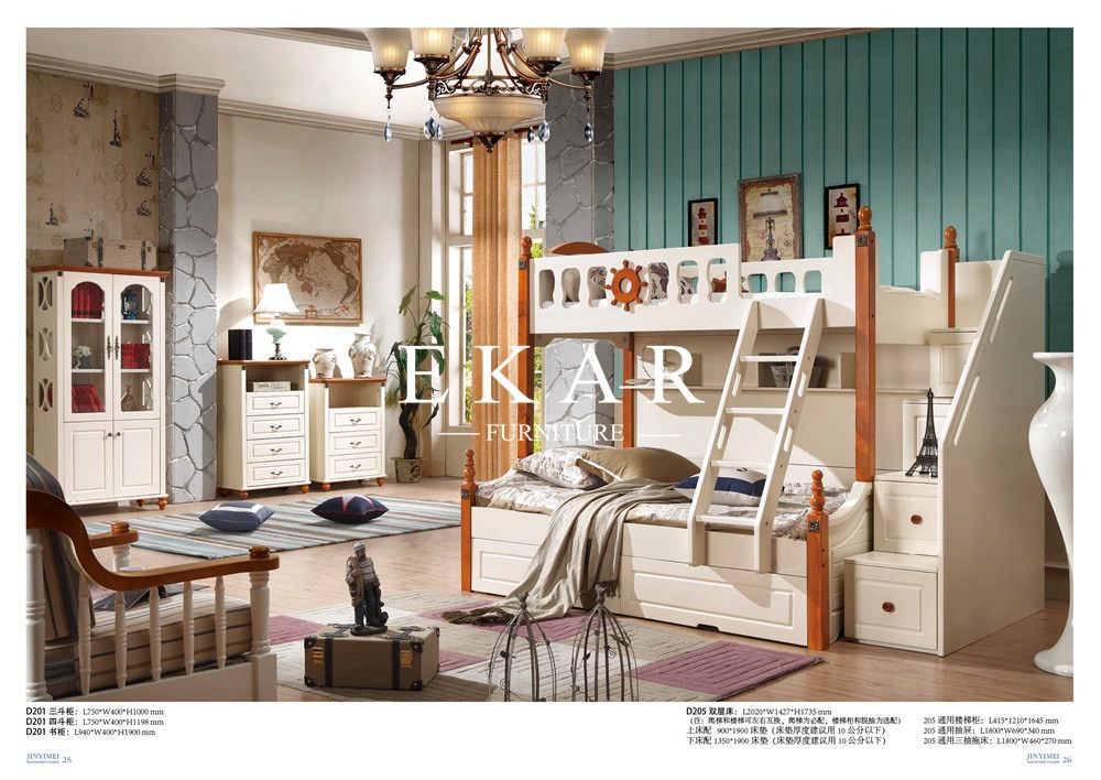 Mediterranean Style Kids Furniture Wooden Storage Children Bunk Bed