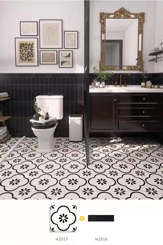 Nordic INS Style Black White Glazed Porcelain Tiles 300*300mm For Floor And Interior Wall