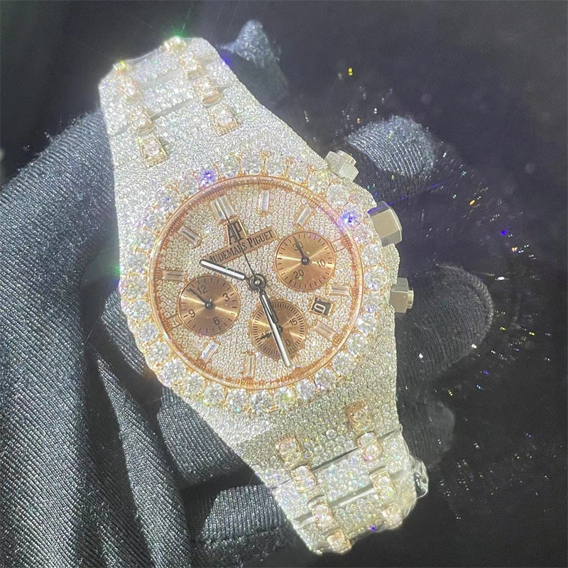 Automatic Moissanite Bust Down Watch Studded Analog 14k White Gold Watch