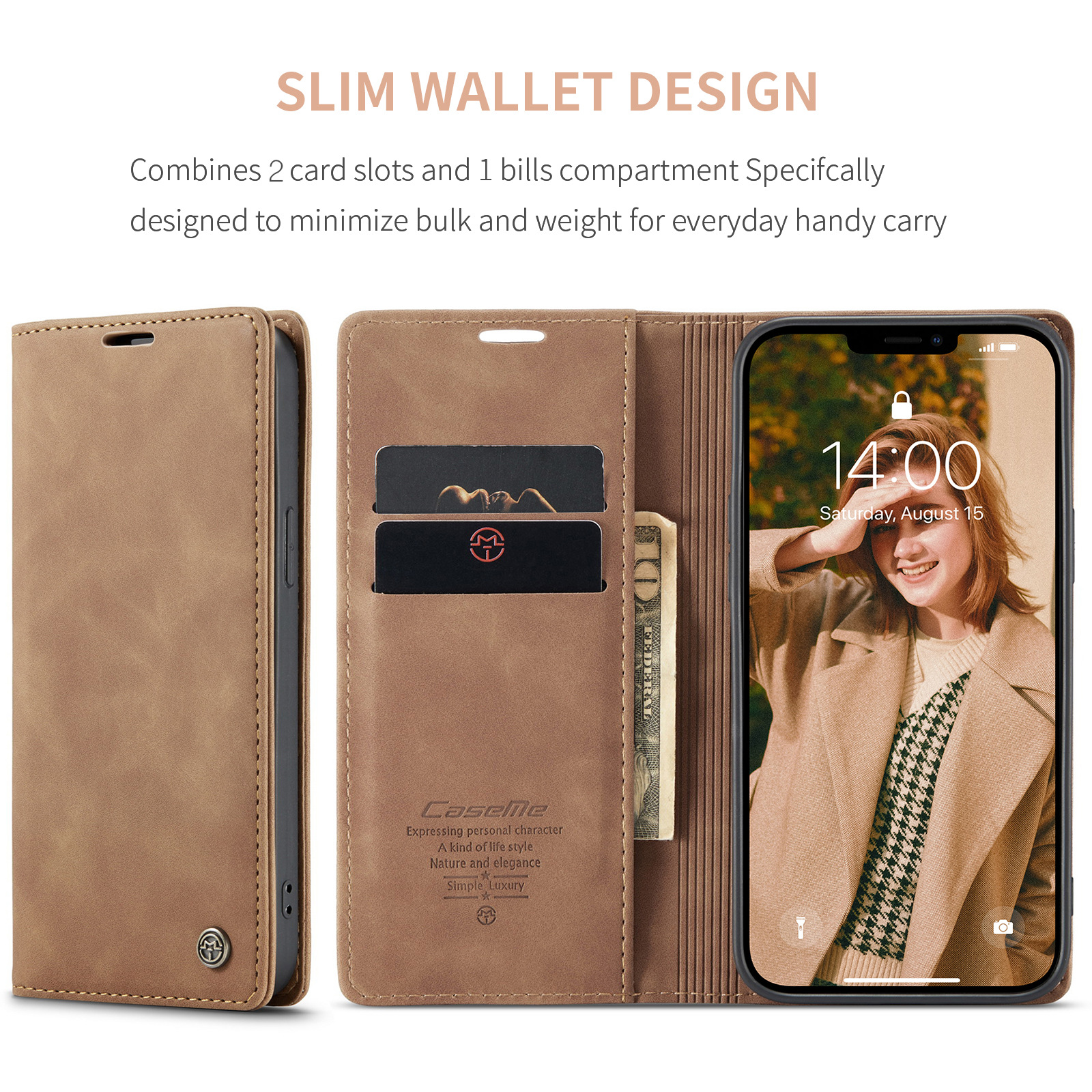 CaseMe 15 Ultra Luxury Wallet Case Card Magnetic Holder TPU Leather Back Cover For Iphone 15 Pro Phone Case