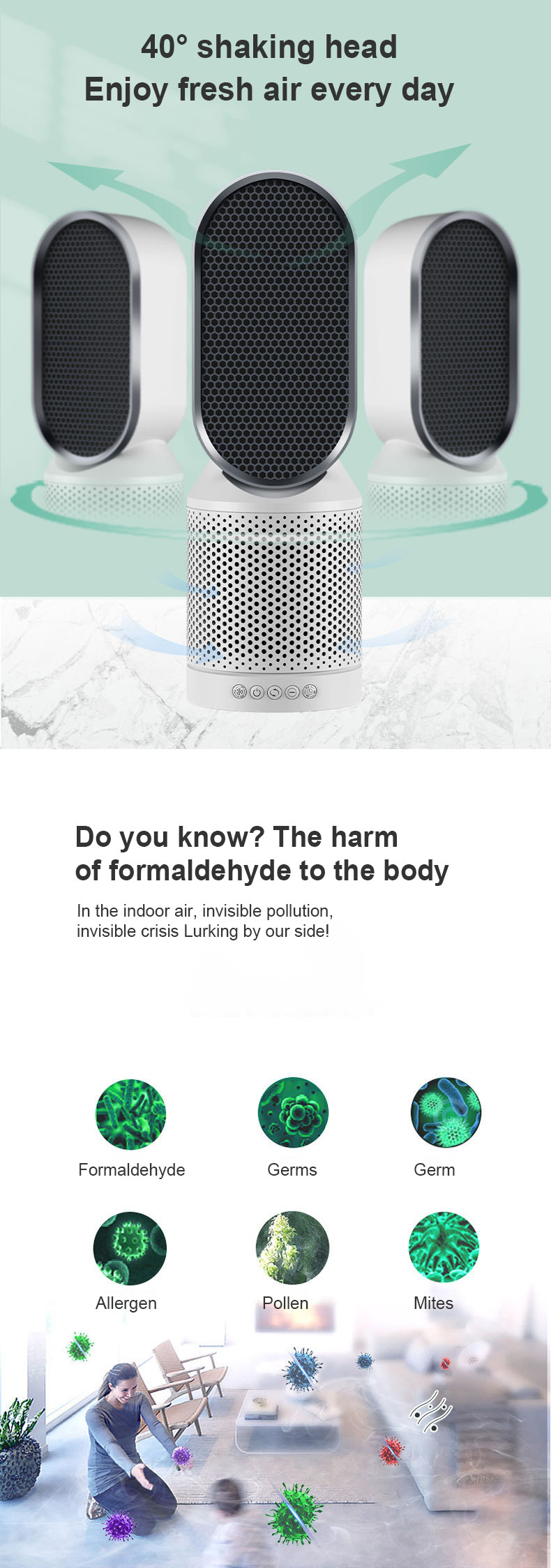 House Desktop Level H11 Hepa Air Purifier shaking head function