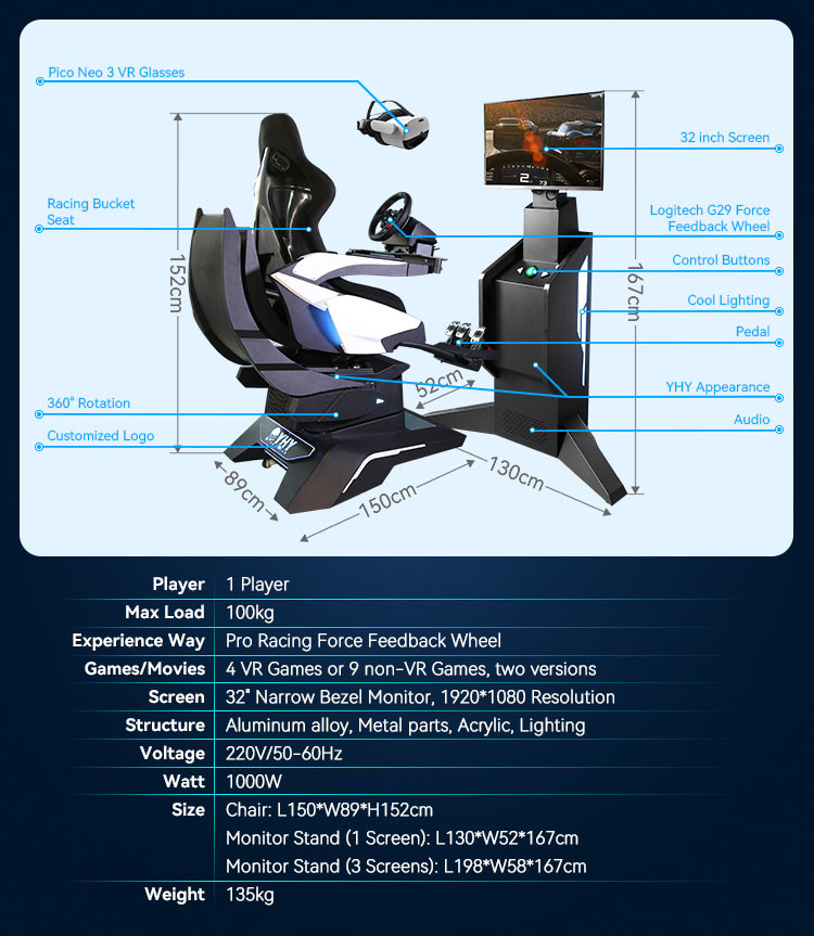 220V 9D VR Racing Simulator Aluminum Alloy Steering Wheel Driving Arcade Game Machine