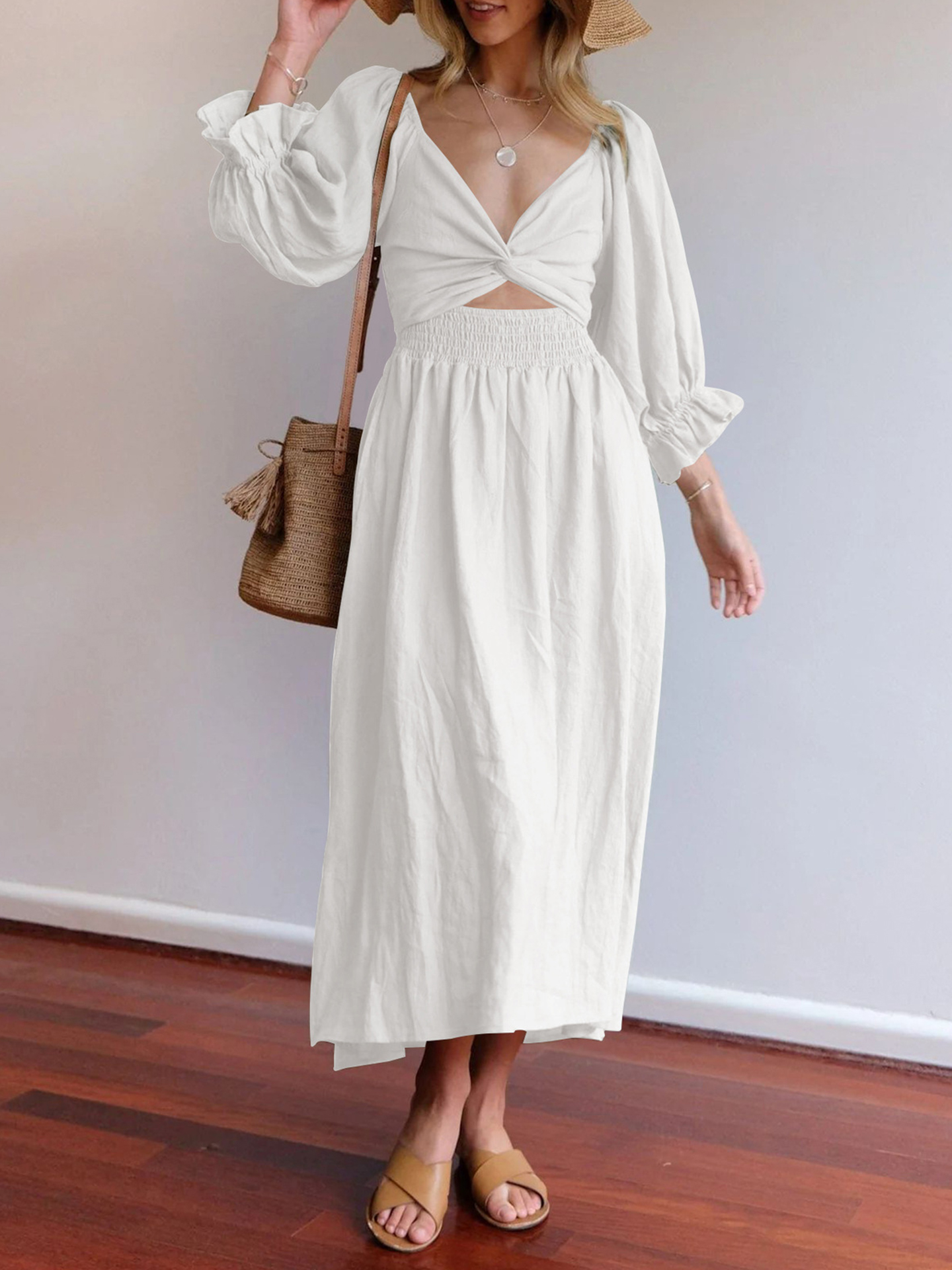 Short Sleeve V-Neck Dresses For Ladies Casual Dresses Knee-Length