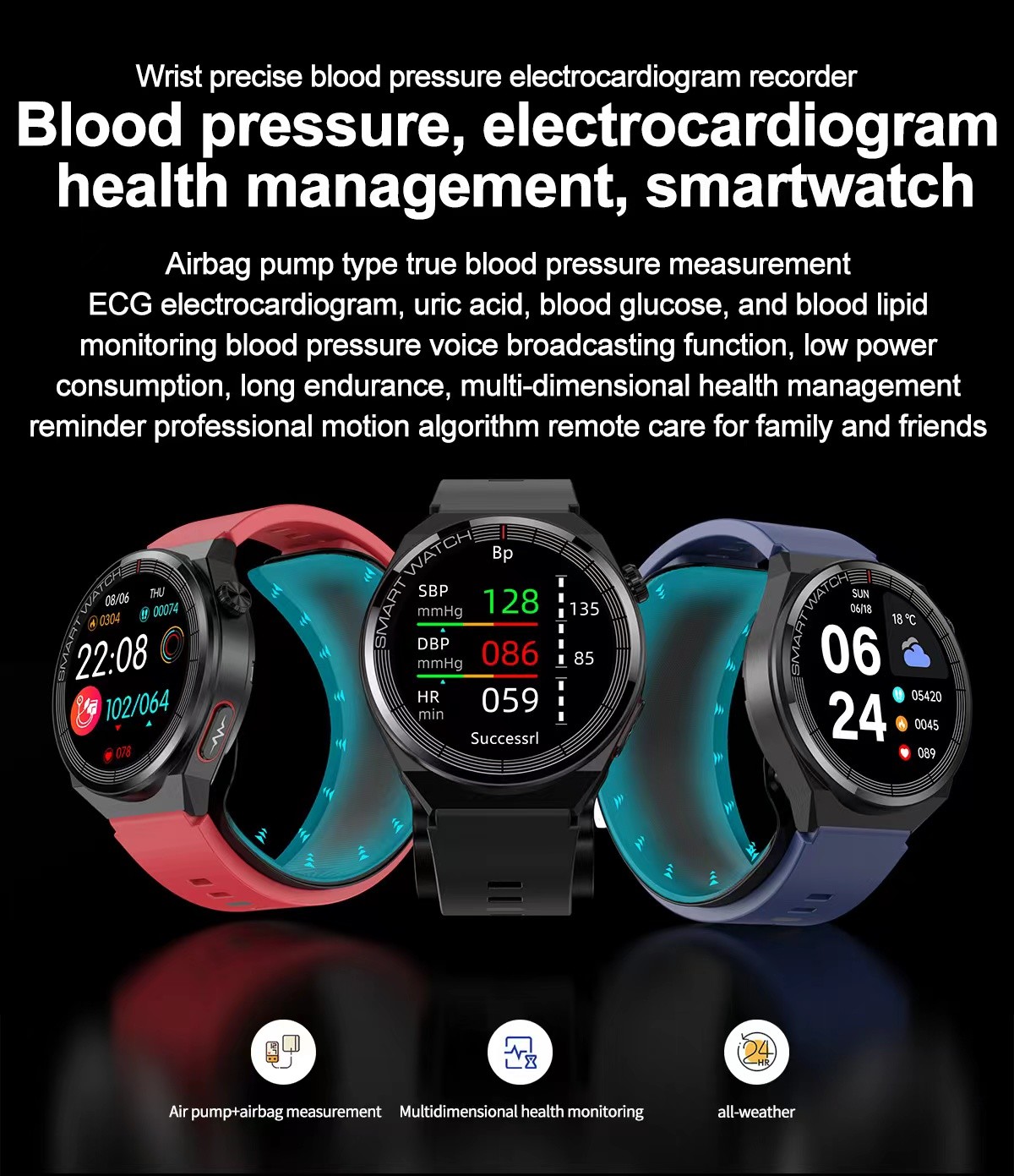 TK62 Health Smart Watch High Blood Pressure Smart Watch ECG PPG Air Pumb Bag