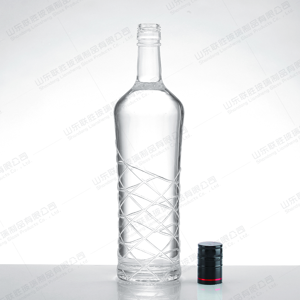 500ml 700ml 750ml Round Engraved Glass Bottle with Screw Cap for Vodka Gin Whisky