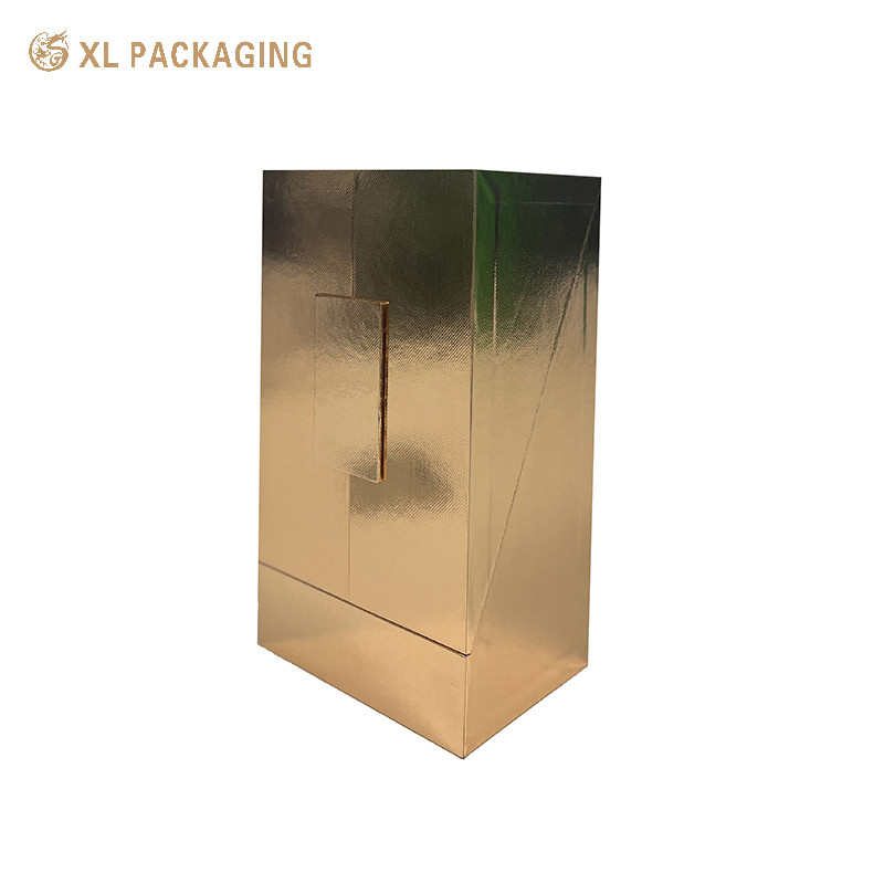 Gold Glossy Paper Wine Packaging Box Two Door Magnet Vodka Whisky Packaging Box