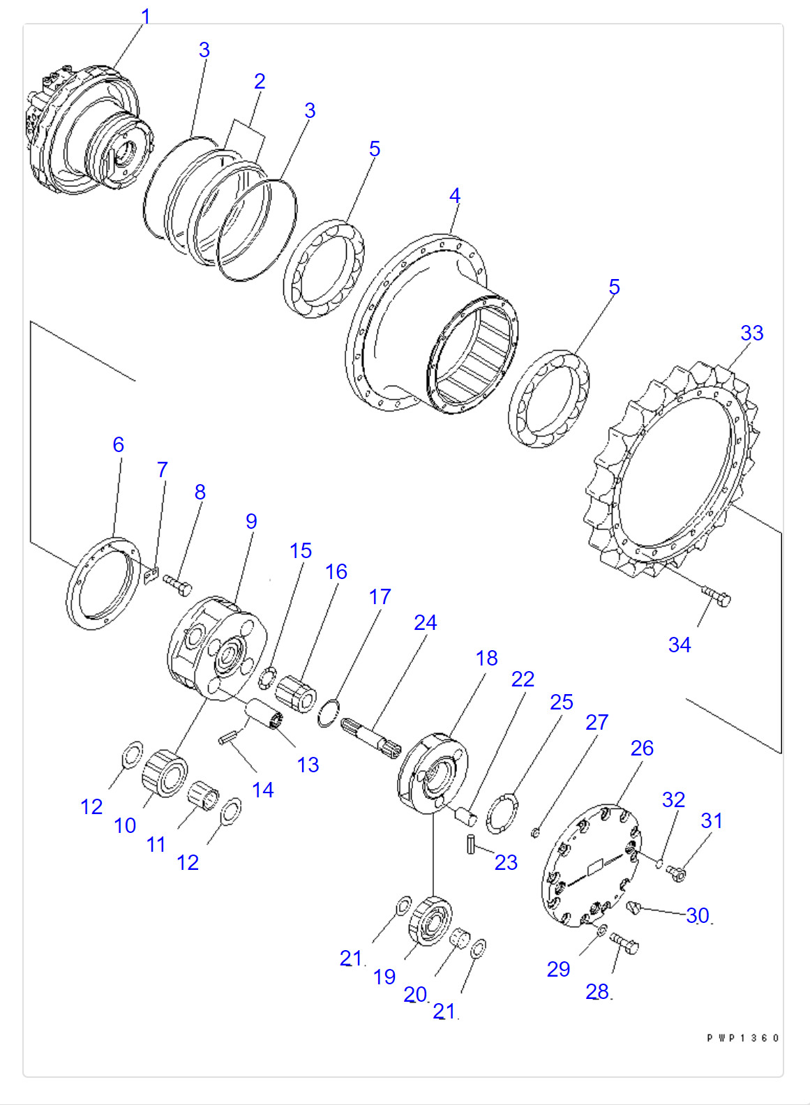 PC200-7 Excavator Travel Gearbox Hydraulic Travel Device 20Y-27-00351