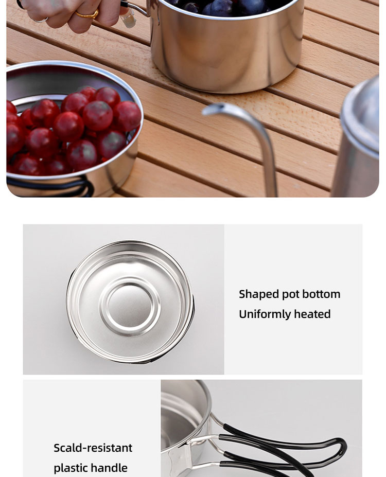 New Arrival 7 Pcs 304 Stainless Steel Camping Cookware Set Multi-person Soup Pot Set Outdoor Cooking Pot Set For Hiking