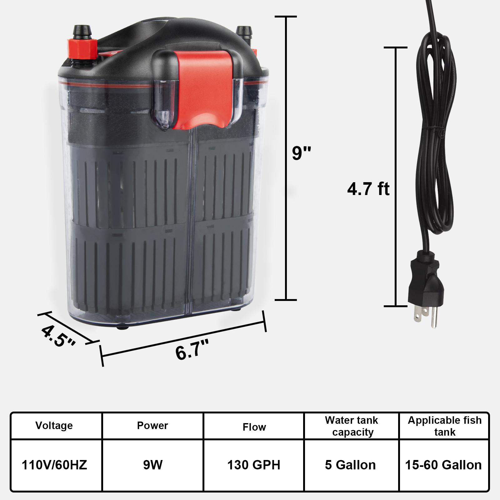 Biochemical Sponge Aquarium Fish Filter 130GPH 9W 110V