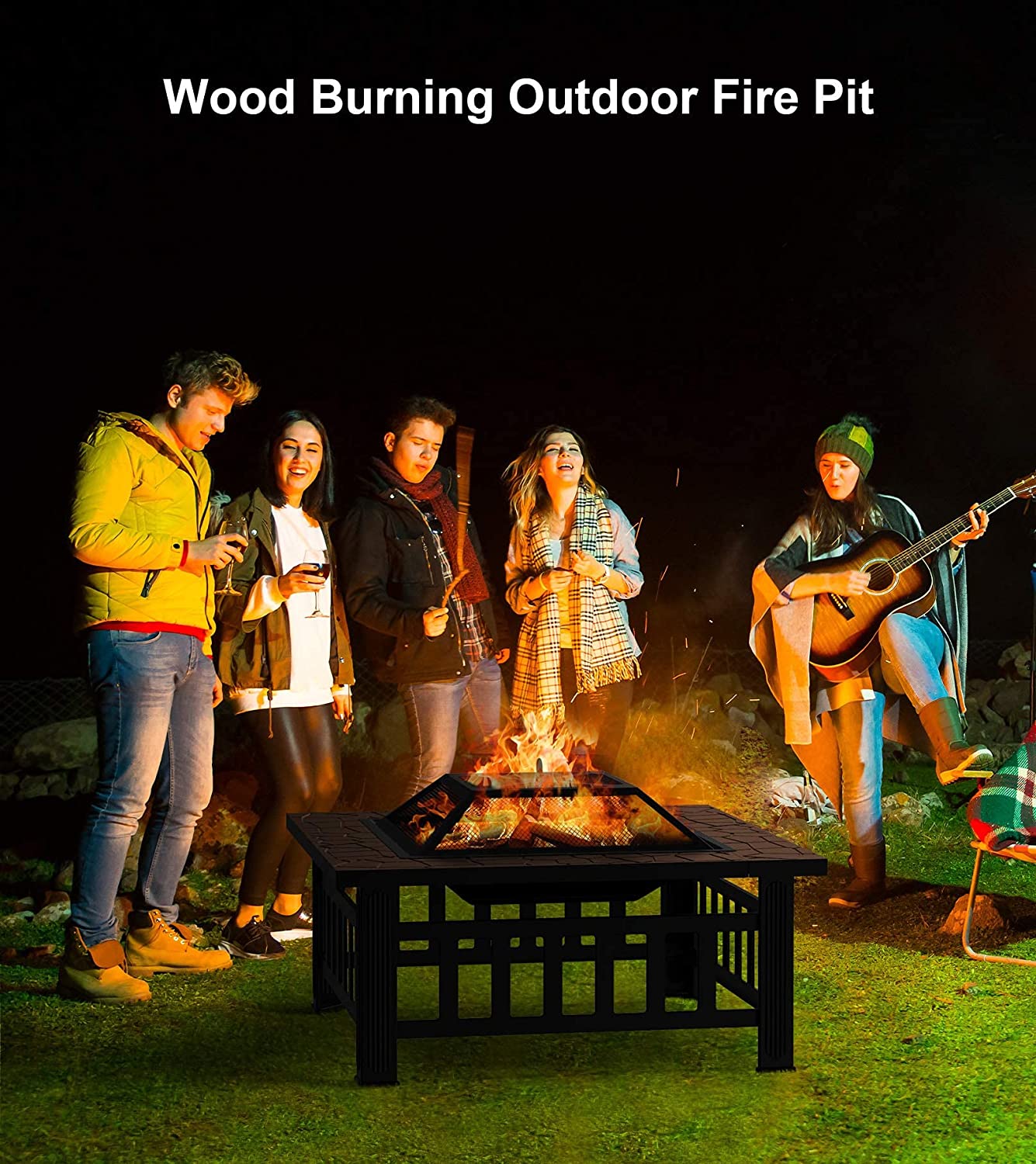 Outdoor Heating Square Fire Pit 32 Inch for Patio Backyard Garden High Satisfaction