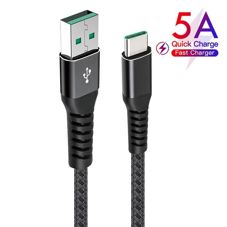 480Mbps Nylon Braided Charging Cable 5A USB C Cable Data Sync