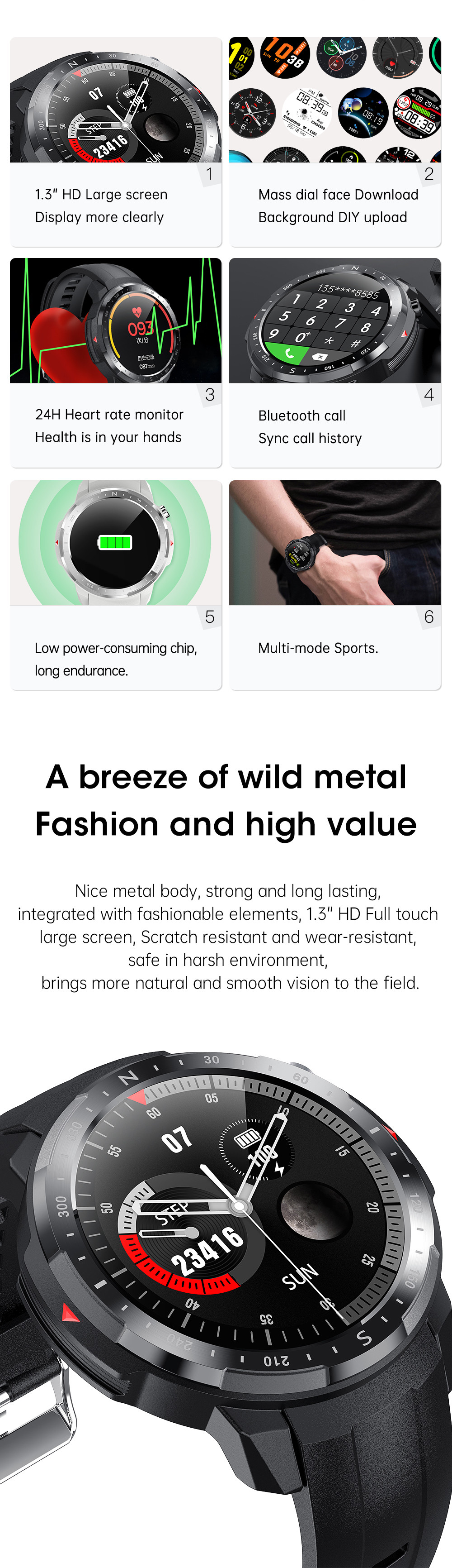 L20 BT Call IP68 Heart Rate Sleep Monitor Smart Watch Clip Charging Long Standby
