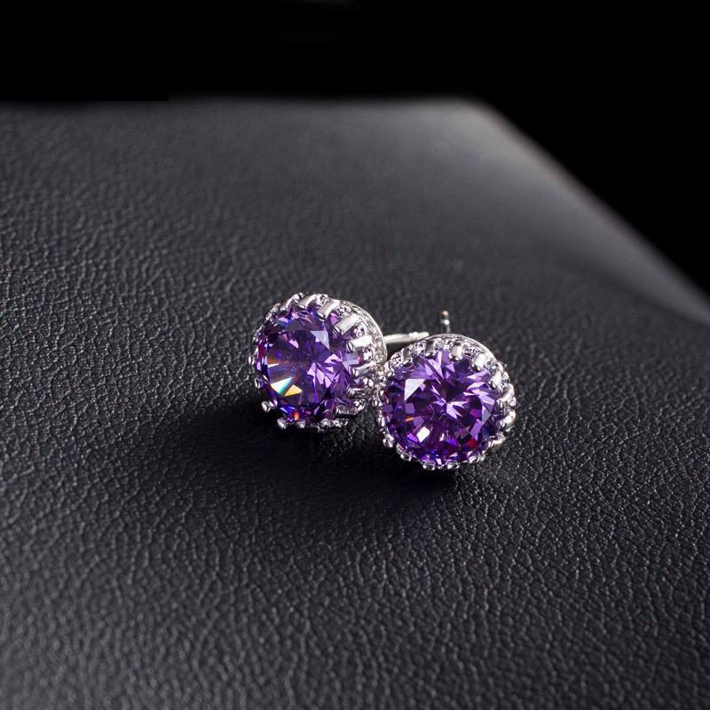 Women Fashion CZ Bling Iced Cubic Zirconia Silver Jewelry Gold Plated CZ Round shape Stud Earrings jewelry set