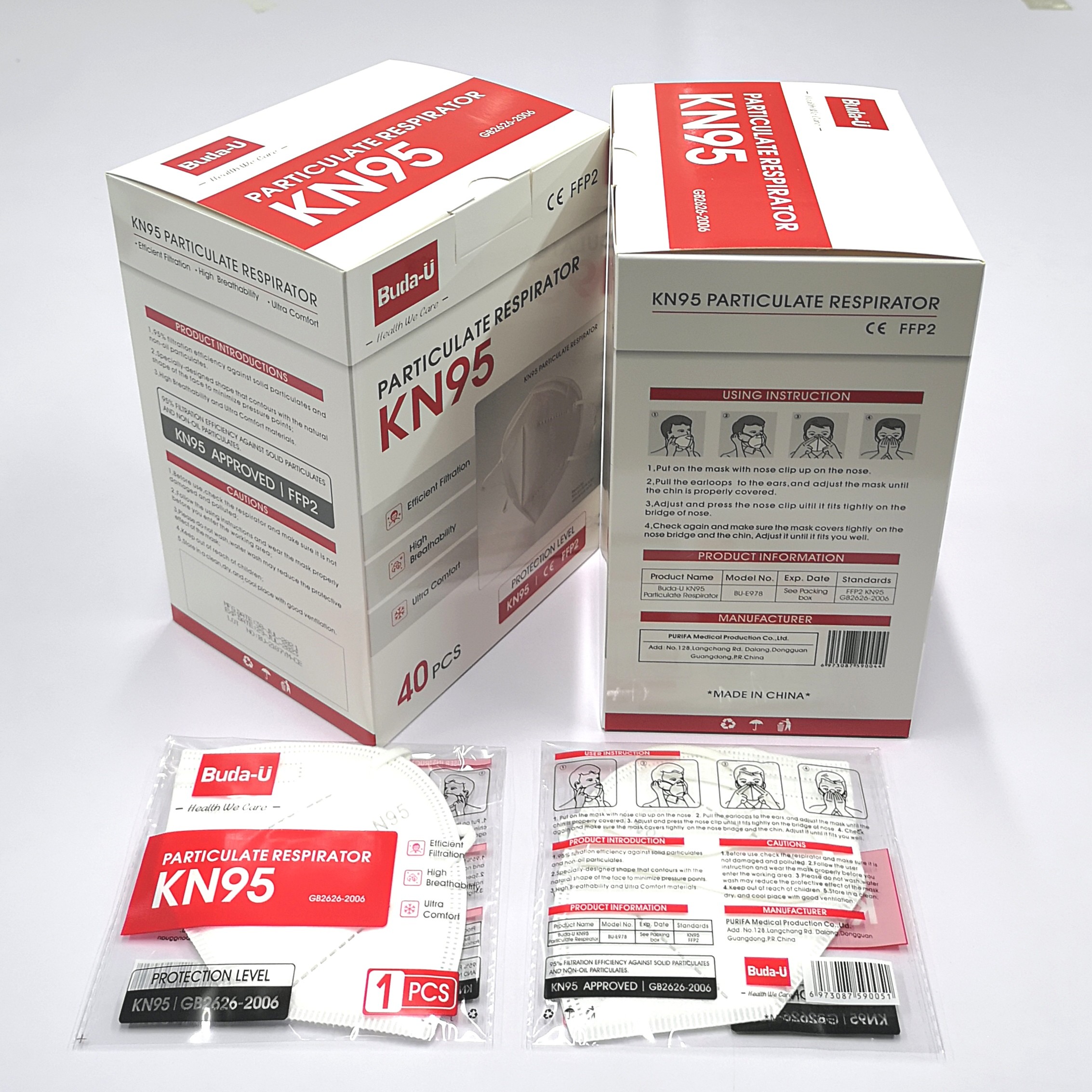 White Black KN95 Face Mask Respirator High Filtration Rate FDA Listed