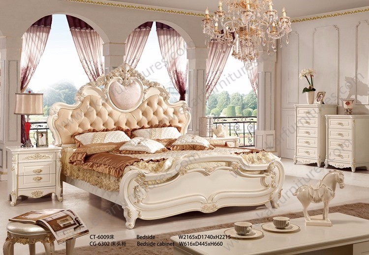 Guangzhou french white leather queen size bed loft bed 6028