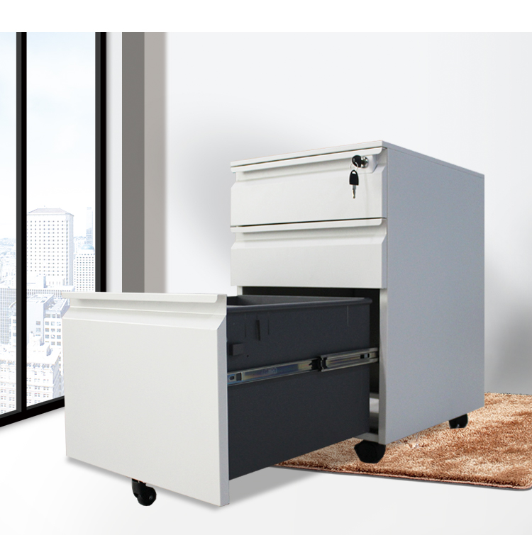 White 3 Drawer 0.9mm Mobile Pedestal File Cabinet