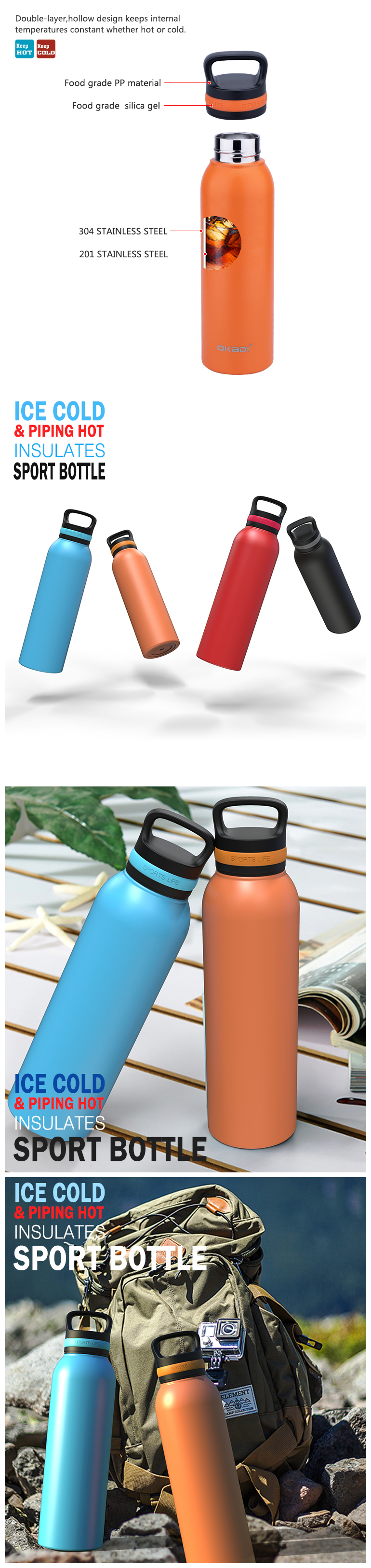 24 Oz Stainless Steel Vacuum Flask, Metal Thermos Flask, Bpa Free Infuser Sport Water Bottle Hot And Cold With Custom Logo