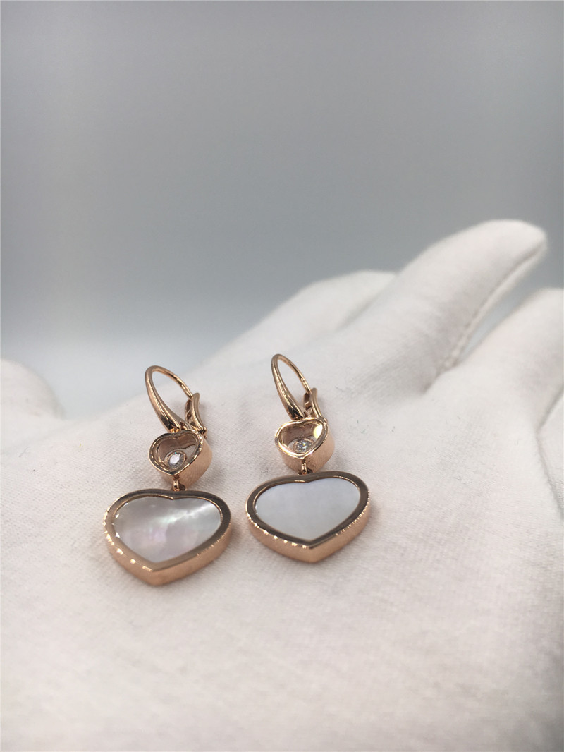 Ladies Chopard Jewelry Happy Gold Heart Earrings 18K With Natural Diamonds Stone