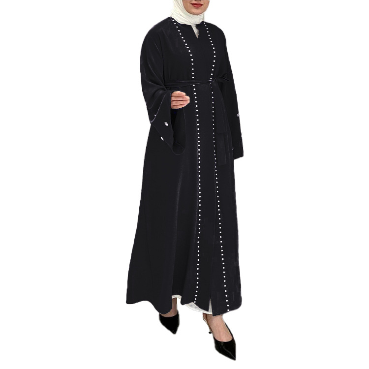 Fashionable Muslim Tops Women Muslim Dress Solid Color Flared Sleeve Mosaic Clothing