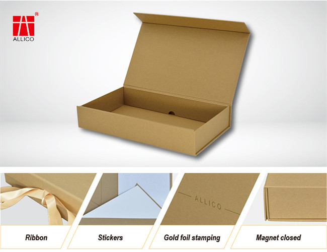 1-4C Kraft Paper Foldable Packaging Box Spot UV With Ribbon