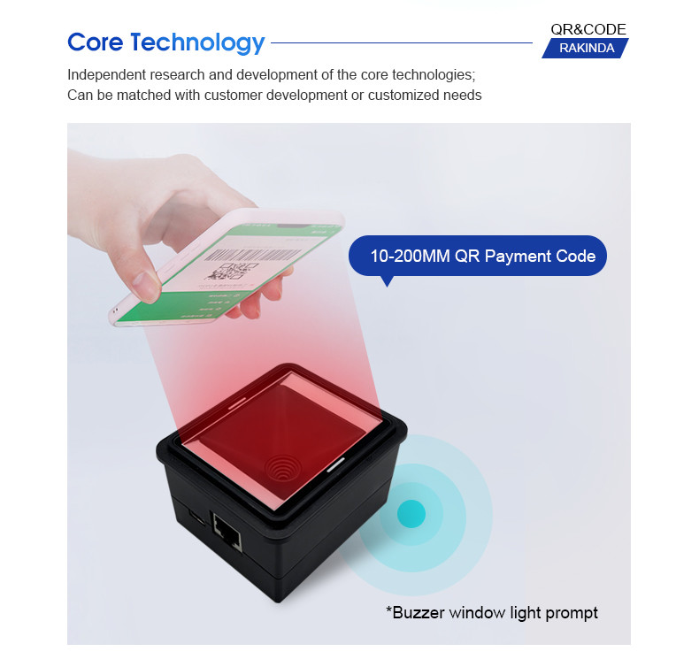 Compact Fixed Mount 2D Barcode Scanner for Self-Service Kiosks for Mainstream 1D/2D Codes Including PDF417 Data Matrix QR and AZTEC