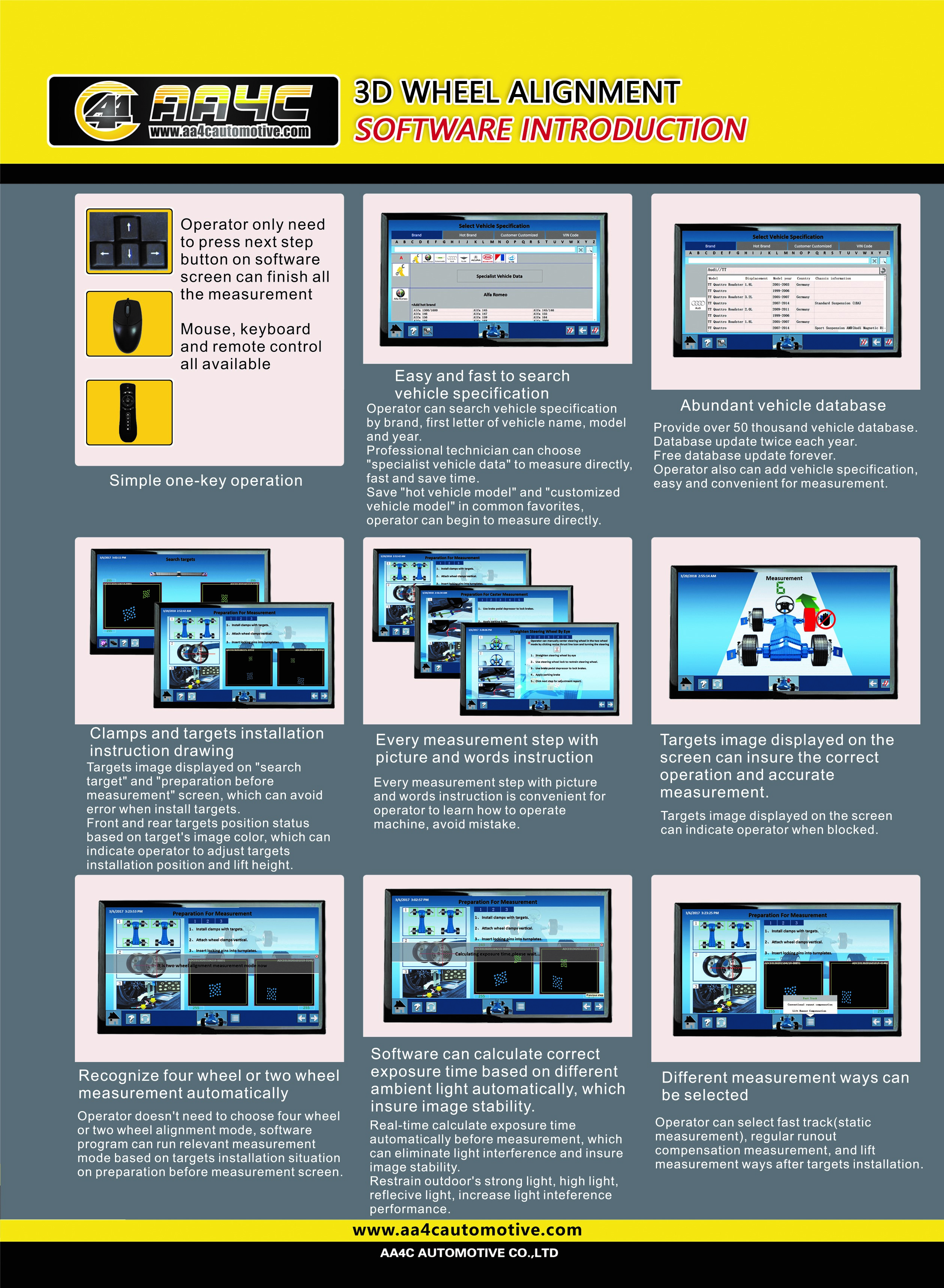 AA4C Automatically Move Double Screen Computer four Wheel Alignment 3D Wheel Aligner AA-DT121BT