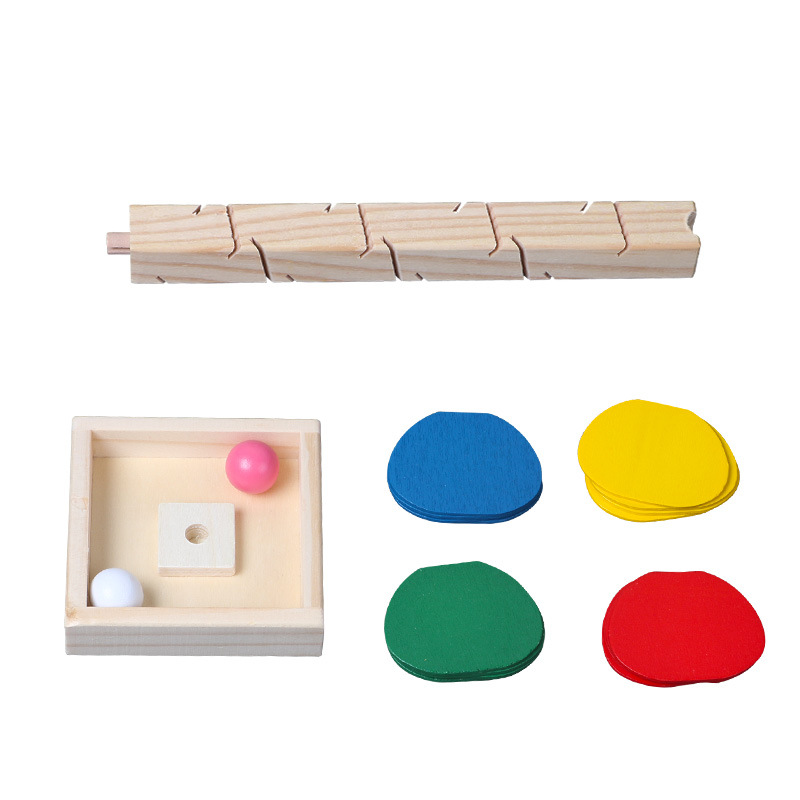 Montessori Baby Wooden Petal Tree Building Blocks Toy Children's Rainbow Ball Ball Run Track Educational Toy for Kids Gi