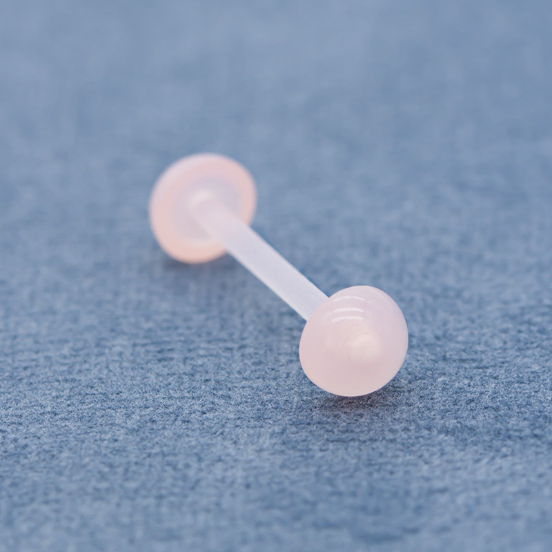Double Pink Dome Flat Bottom Tongue Ring Piercing Acrylic 14G 16mm