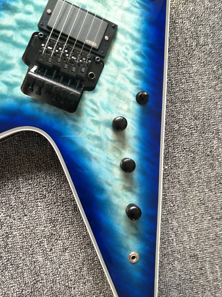 2017 custom kinds colors alien flying v guitar free shipping blueburst color ebony fretboard flying v electric guitar