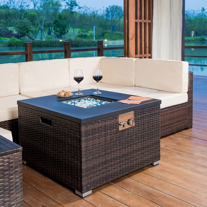 Outdoor 40,000 BTU Stainless Steel Burner Square Gas Fire Pit Metal Lid Cover