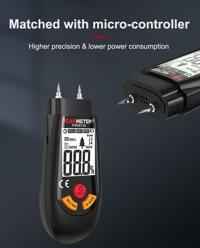 Hand-held Wood Paper Wall Moisture Tester 4 type measurement mode MAX MIN value test Data Hold function