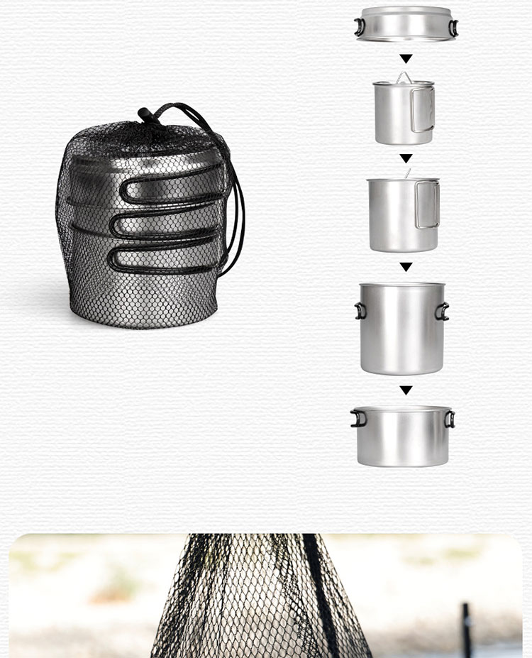 New Arrival 7 Pcs 304 Stainless Steel Camping Cookware Set Multi-person Soup Pot Set Outdoor Cooking Pot Set For Hiking