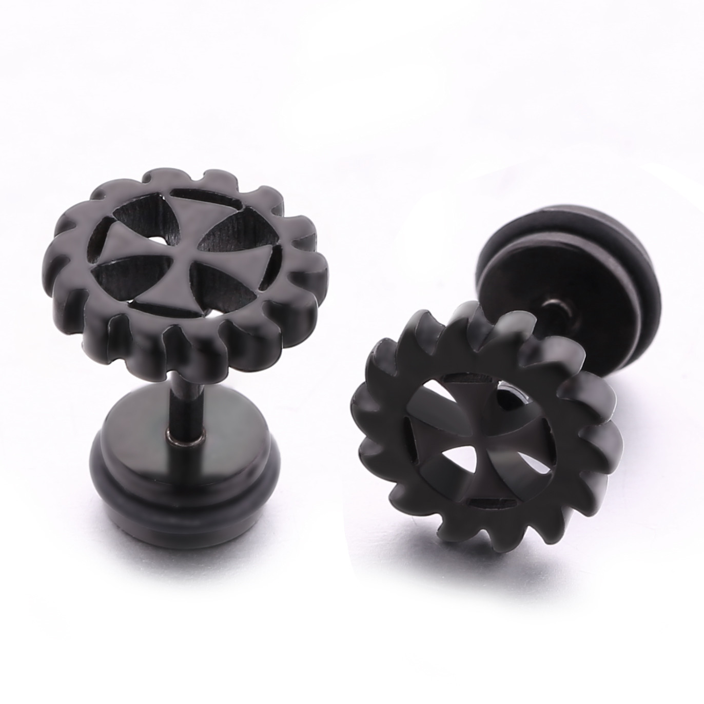 Black plate clover shape cool stud earrings piercing jewelry manufacturer